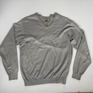 Vintage LL BEAN Sweater Mens Medium Gray Knit Long Sleeve V Neck Pullover Cotton